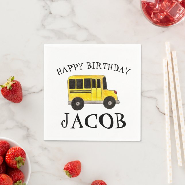 Happy Birthday Yellow School Buslehrer Bildung Serviette (Beispiel)