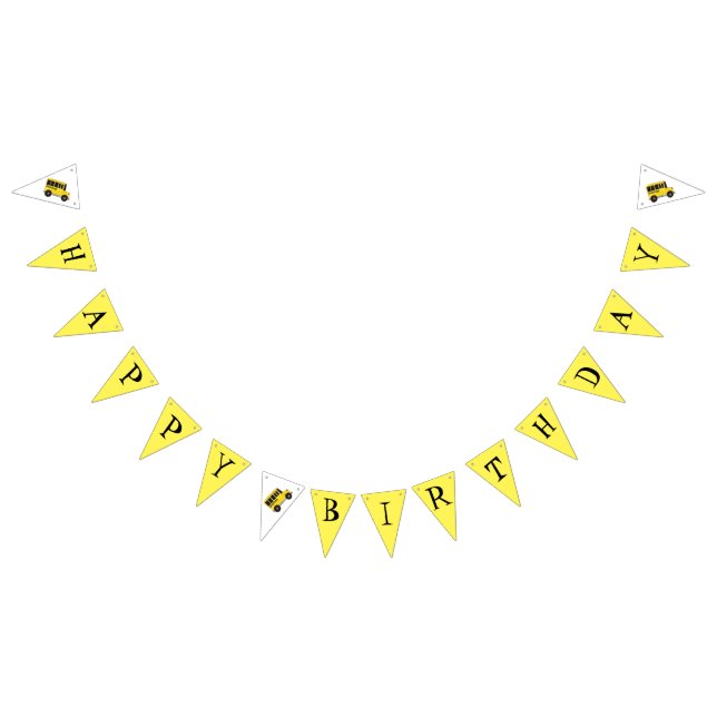 Happy Birthday Yellow School Buslehrer Bildung Wimpelkette (Alle)