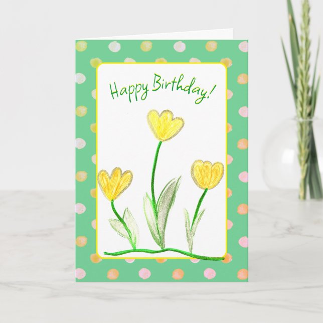 Happy Birthday Yellow Tulip Floral Art Karte (Vorderseite)