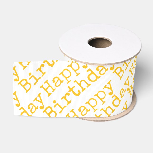 Happy Birthday Yellow Typography Celebration Ripsband (Spule)