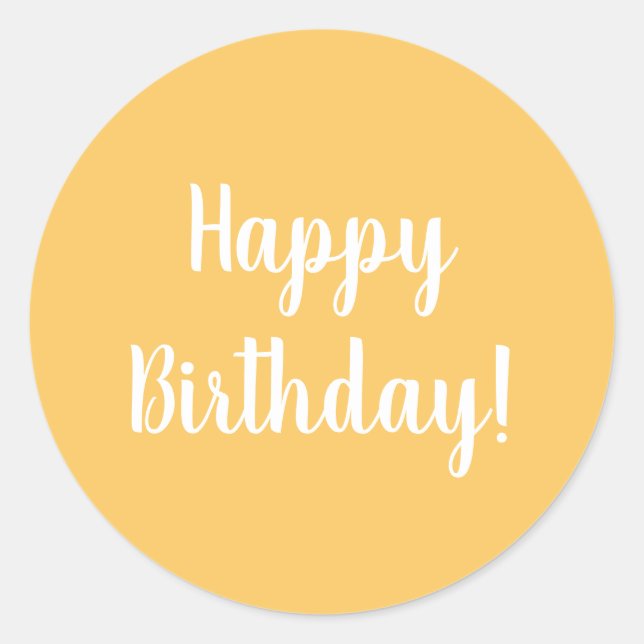 Happy Birthday Yellow White Typografy Runder Aufkleber (Vorderseite)