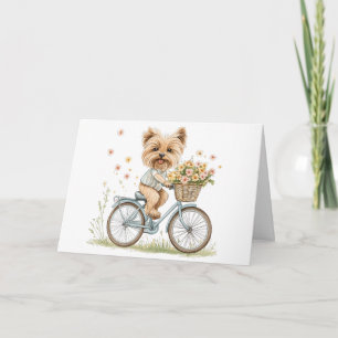 Happy Birthday Yorkie Dog Biking Spring Blumen Karte