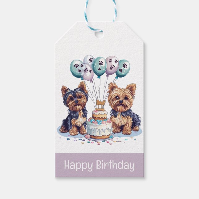 Happy Birthday Yorkie Dog Geschenkanhänger (Vorderseite)