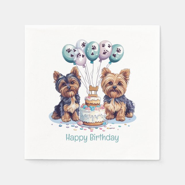 Happy Birthday Yorkie Dog Serviette (Vorderseite)