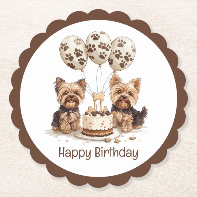 Happy Birthday Yorkie Dogs Untersetzer (Vorderseite)