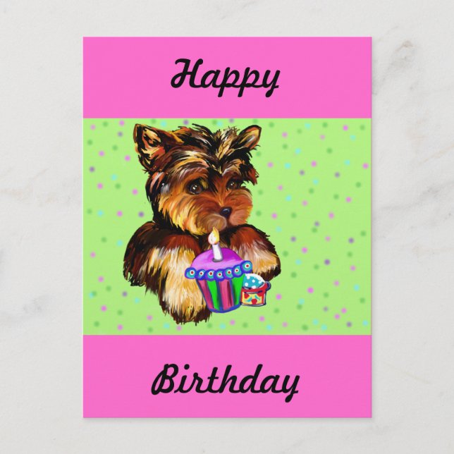 HAPPY BIRTHDAY YORKIE POO POSTKARTE (Vorderseite)