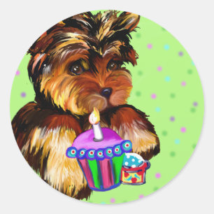 HAPPY BIRTHDAY YORKIE POO RUNDER AUFKLEBER