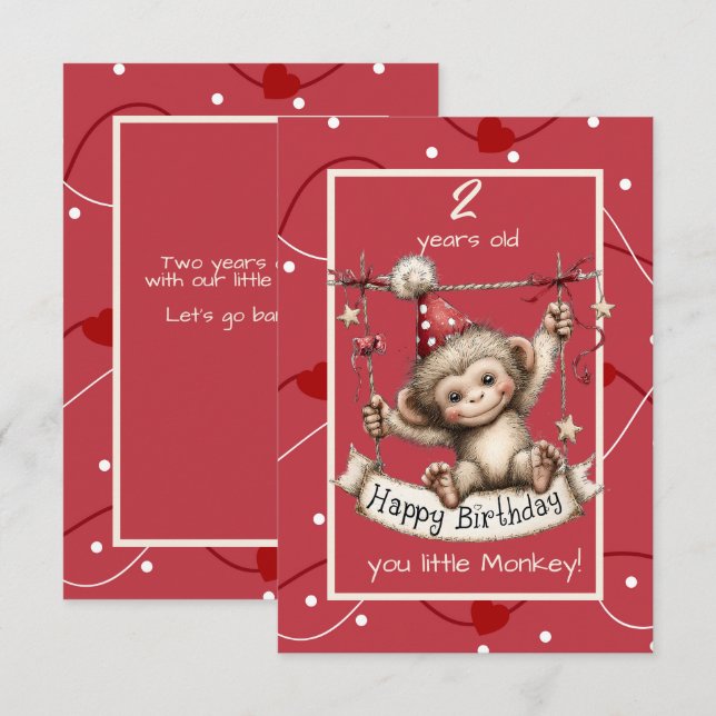 Happy Birthday You Little Monkey Einladung (Vorne/Hinten)