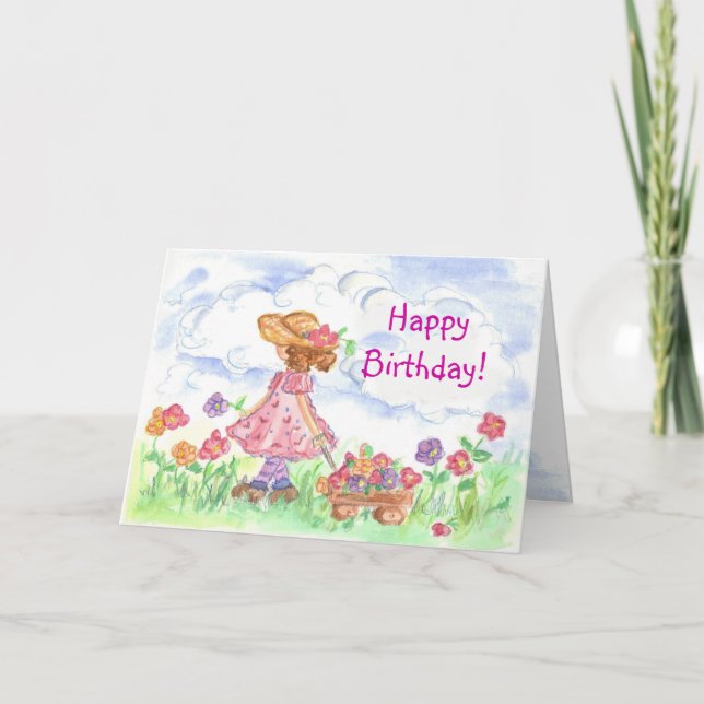 Happy Birthday Young Girl Summer Meadow Card Karte (Vorderseite)