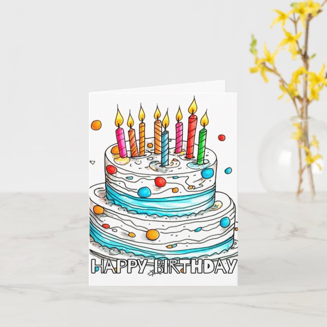 Happy Birthday Yummy Cake Art Karte (Gelbe Blume)