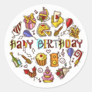 Happy Birthday zeichnend Rundaufkleber Runder Aufkleber