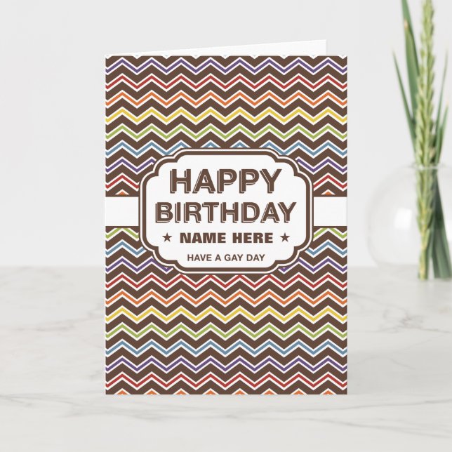Happy Birthday | Zig-Zag Muster | Gay Day Karte (Vorderseite)