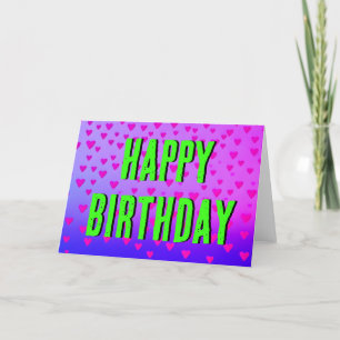 Happy Birthday Zitat Neon Green Floating Herzen Feiertagskarte