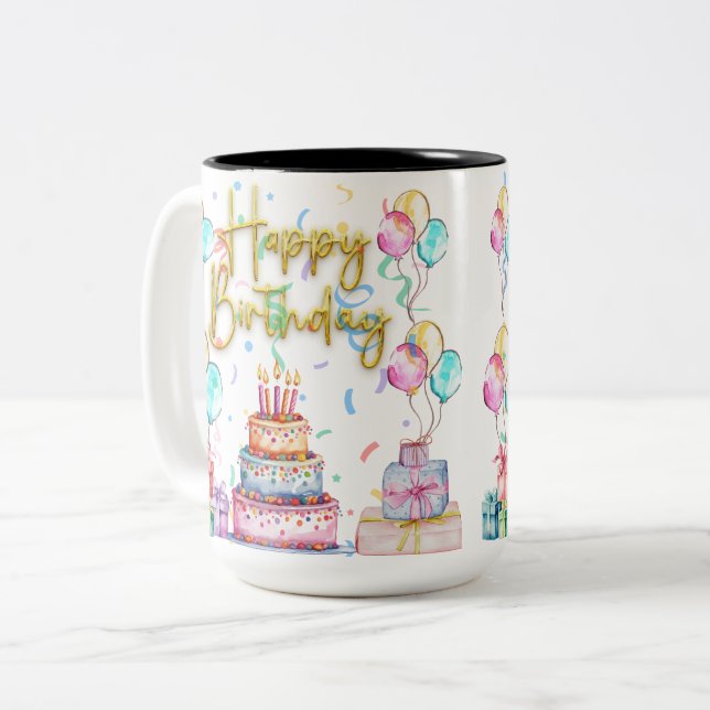 Happy Birthday  Zweifarbige Tasse (Vorderseite Links)