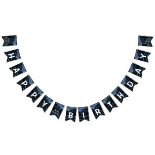 Happy Bithday Agate Navy Blue Gold Gemstone Wimpelkette