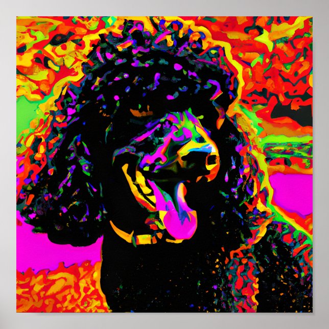 Happy Black Poodle Portrait Poster (Vorne)