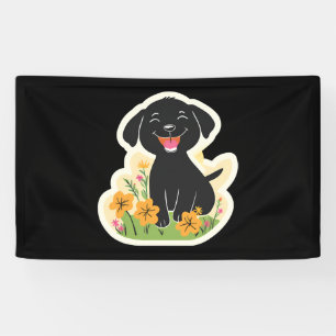 Happy Black Puppy in Wildblumen Banner