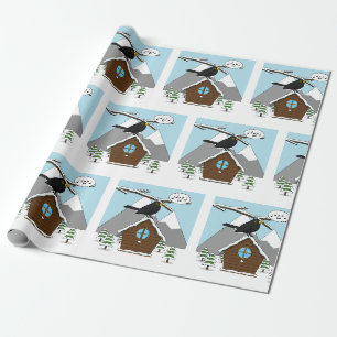 Happy Blackbird im Winter Landschaft singen Geschenkpapier