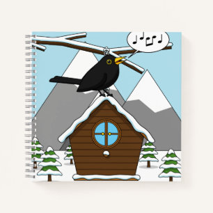 Happy Blackbird im Winter Landschaft singen Notizbuch