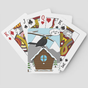 Happy Blackbird im Winter Landschaft singen Spielkarten