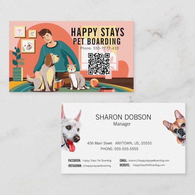 Happy Bleibe Pet Boarding Business Card Visitenkarte (Vorne/Hinten)