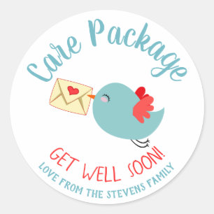 Happy Blue Bird Heart Envelope Care Paket Runder Aufkleber