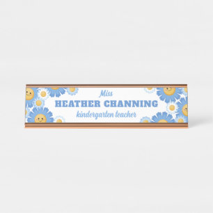 Happy Blue Daisies Floral Teacher Schreibtischnamensplakette