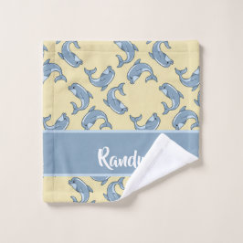 Happy blue dolpins pattern waschlappen