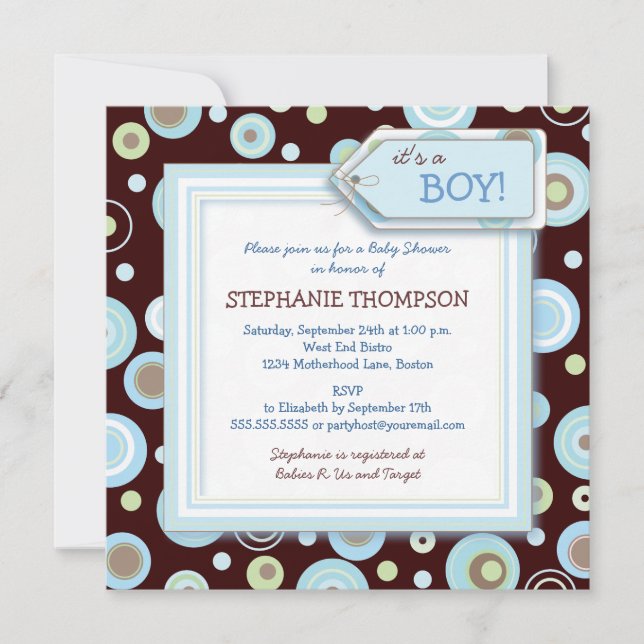 Happy Blue Dots Boy Baby shower Invitation (Devant)