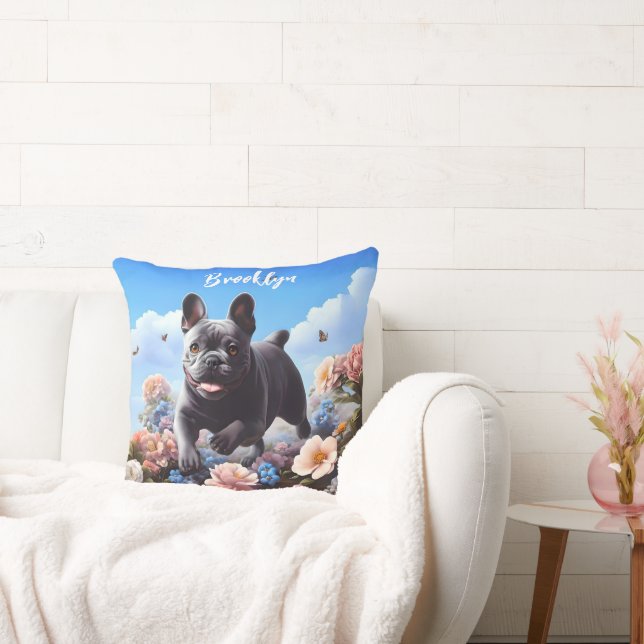 Happy Blue French Bulldog & Blume Kissen (Liege)