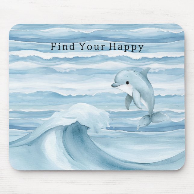 Happy Blue Ocean Dolphin Waves Mousepad (Vorne)
