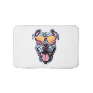 Happy Blue Pitbull mit Sonnenbrille Badematte
