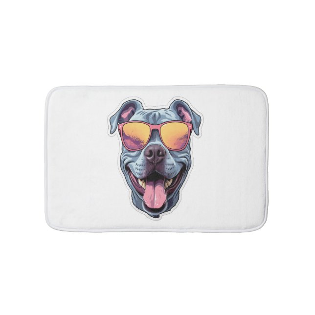 Happy Blue Pitbull mit Sonnenbrille Badematte (Vorderseite)
