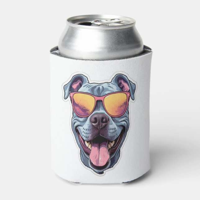 Happy Blue Pitbull mit Sonnenbrille Dosenkühler (Kanne Vorderseite)