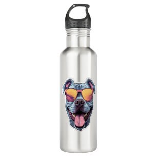 Happy Blue Pitbull mit Sonnenbrille Edelstahlflasche