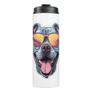 Happy Blue Pitbull mit Sonnenbrille Thermosbecher