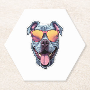 Happy Blue Pitbull mit Sonnenbrille Untersetzer