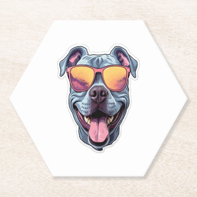Happy Blue Pitbull mit Sonnenbrille Untersetzer (Vorderseite)