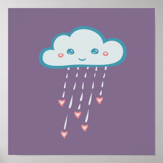 Happy Blue Rain Cloud Regen rosa Herzen Poster (Vorne)