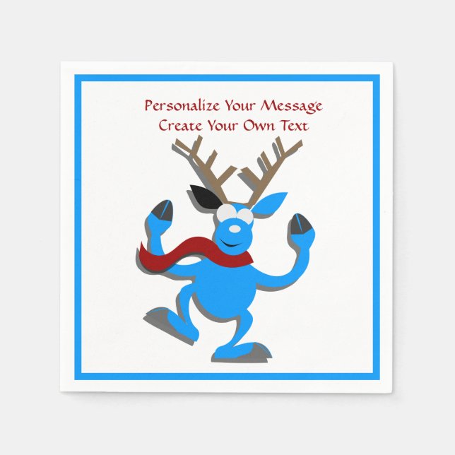 Happy Blue Rentier Christmas Personalize Serviette (Vorderseite)