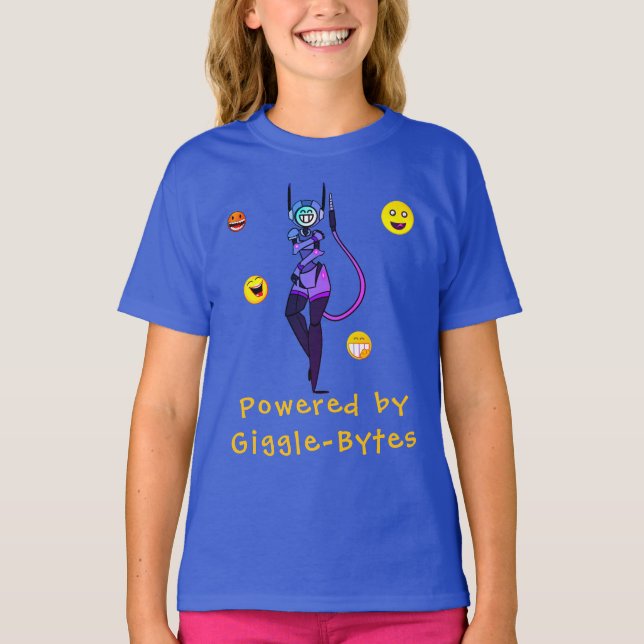 Happy Blue Robot Giggle Fun T - Shirt (Vorderseite)