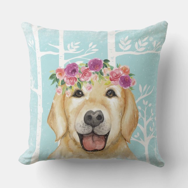 Happy Blume Animal in Blue Forest-Dog Retriever Kissen (Vorderseite)