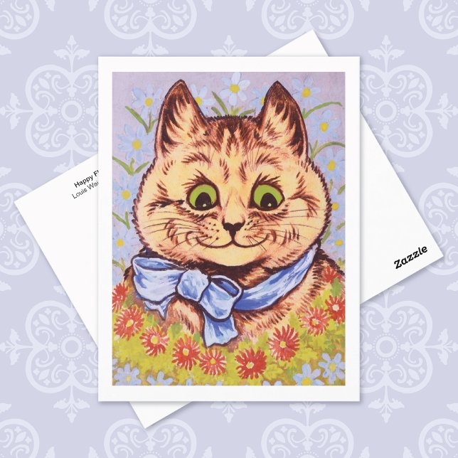 Happy Blume Cat Louis Wain Postkarte (Von Creator hochgeladen)