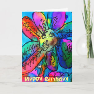 Happy Blume Kind's Art pink und blau Geburtstag Karte