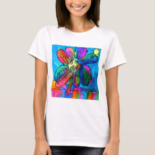 Happy Blume Kind's Art rosa und blau Stift und Tin T-Shirt