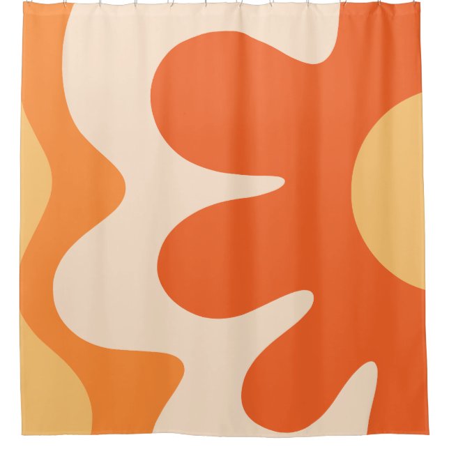 Happy Blume Retro 60er 70er Vibe Orange Duschvorhang (Vorderseite)