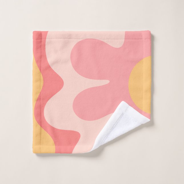 Happy Blume Retro 60er Rosa und Gelb Waschlappen (Waschlappen)