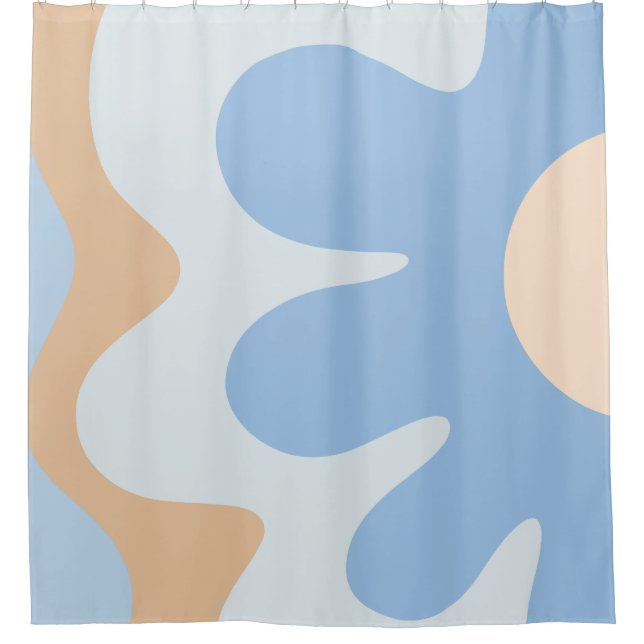 Happy Blume Retro 60er Vibe Light Blue Pastel Duschvorhang (Vorderseite)