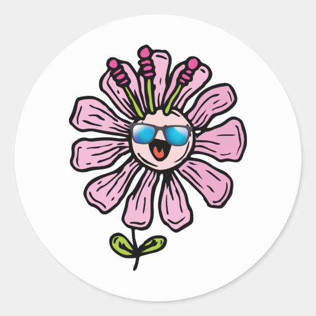 Happy Blume Runder Aufkleber (Vorderseite)