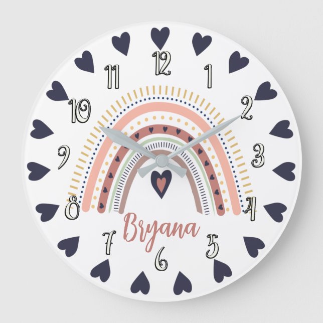 Happy Boho Rainbow Modern Minimal Trendy Chic Große Wanduhr (Vorderseite)
